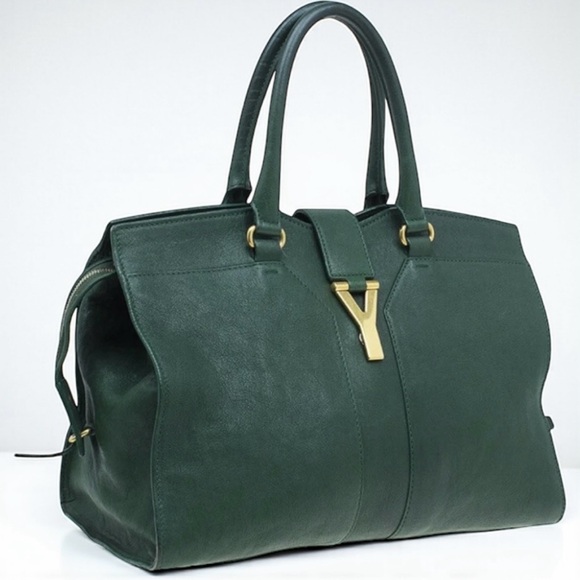 YSL Cabas Chyc Large Tote Green Leather Yves Saint Laurent Y Clasp Bag - Picture 5 of 15